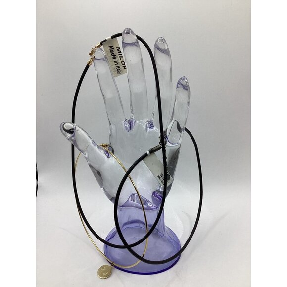 Milor 14k Gold Findings PLUS Genuine Leather w 925 ends Necklace Estate Find - Picture 3 of 10